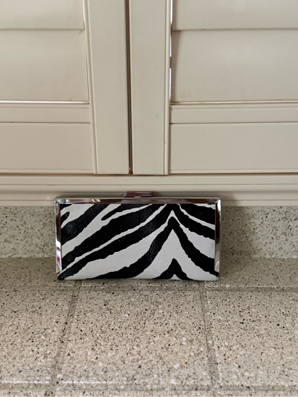 Women's Black and White Zebra Striped Accordion Style Clutch